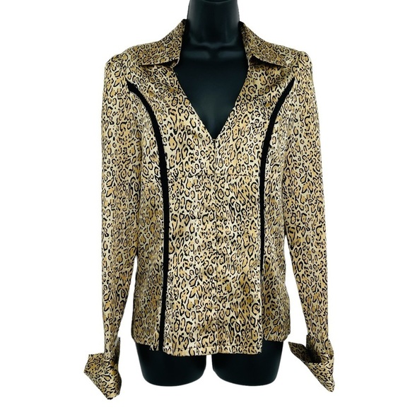 guess Tops - Vintage Guess Y2K animal print satin top v neck lace button front size small